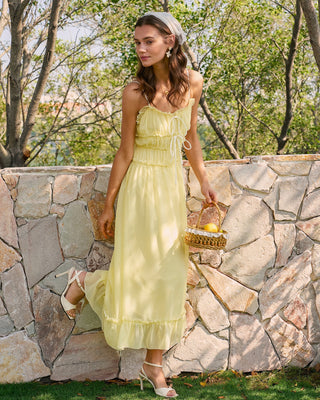 Vestido Midi con Volantes en el Escote Corazón Amarillo