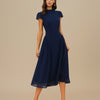 Vestido Midi de Manga Abullonada Azul
