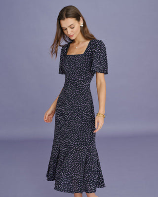 Vestido Midi de Manga Mariposa Floral Púrpura