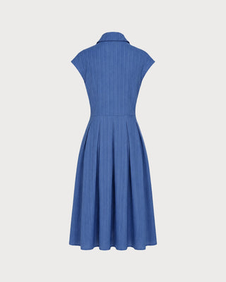 Vestido Midi Botón de Cuello Azul