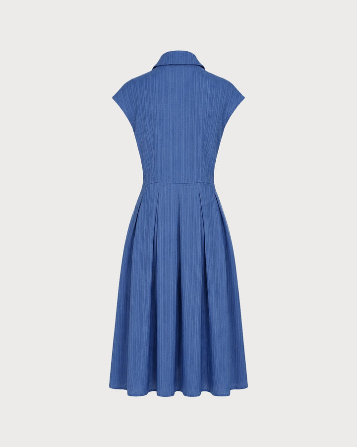 Vestido Midi Botón de Cuello Azul
