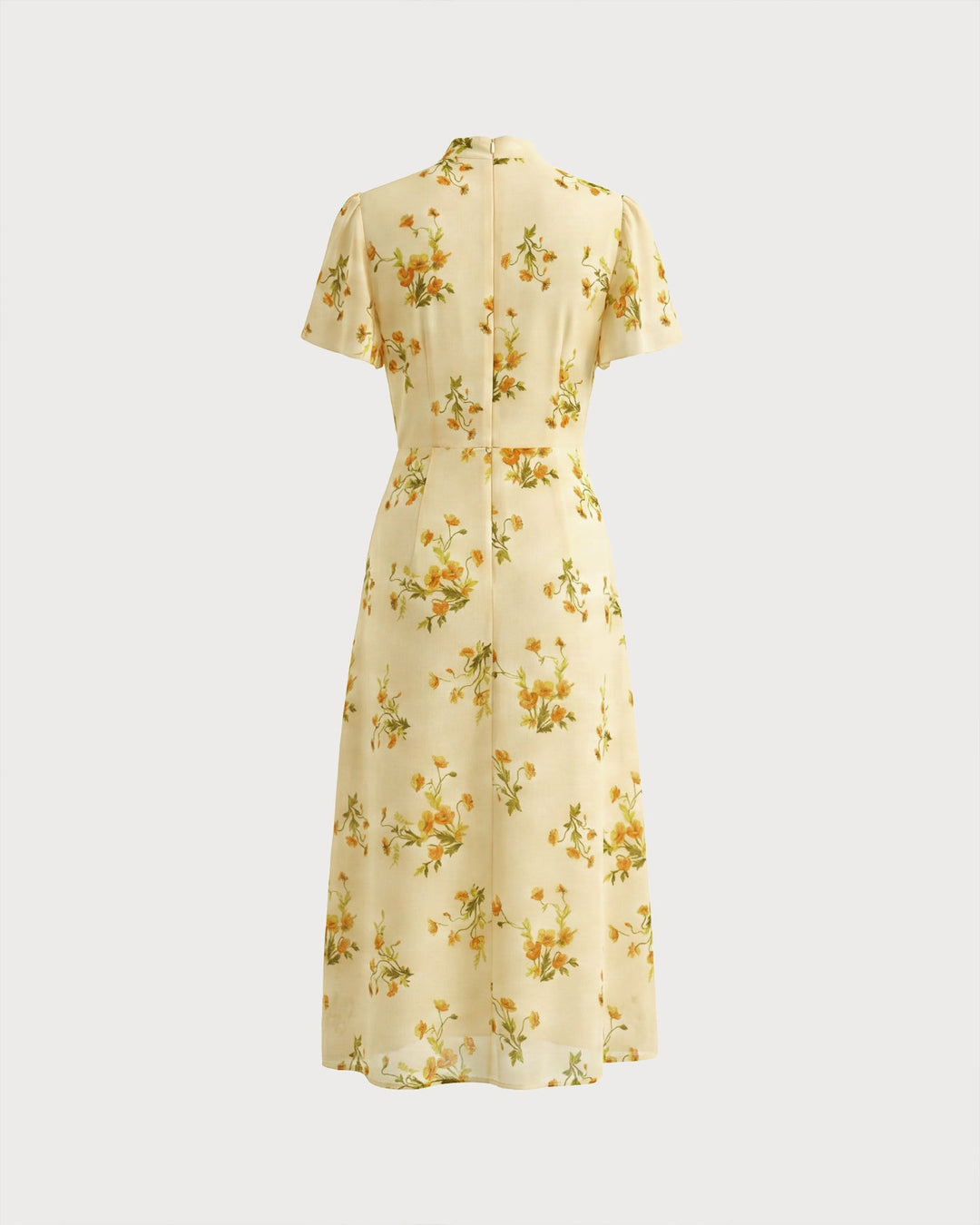 Vestido Midi Floral con Mangas de Mariposa Amarillo