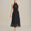 Vestido Midi Halter de Lunares Negros