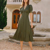 Vestido Midi de Satén Verde con Encaje