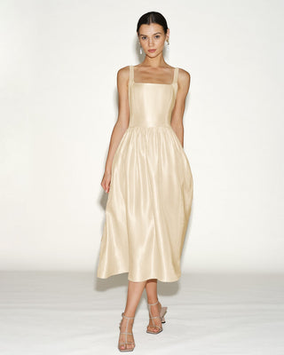 Vestido Midi de Tirantes con Cremallera en Albaricoque