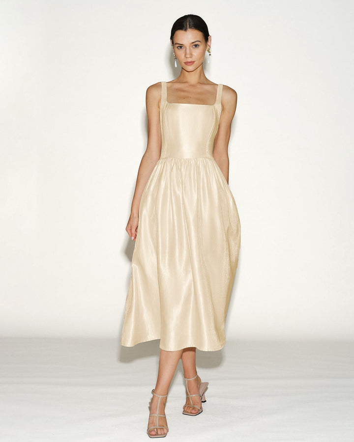 Vestido Midi de Tirantes con Cremallera en Albaricoque