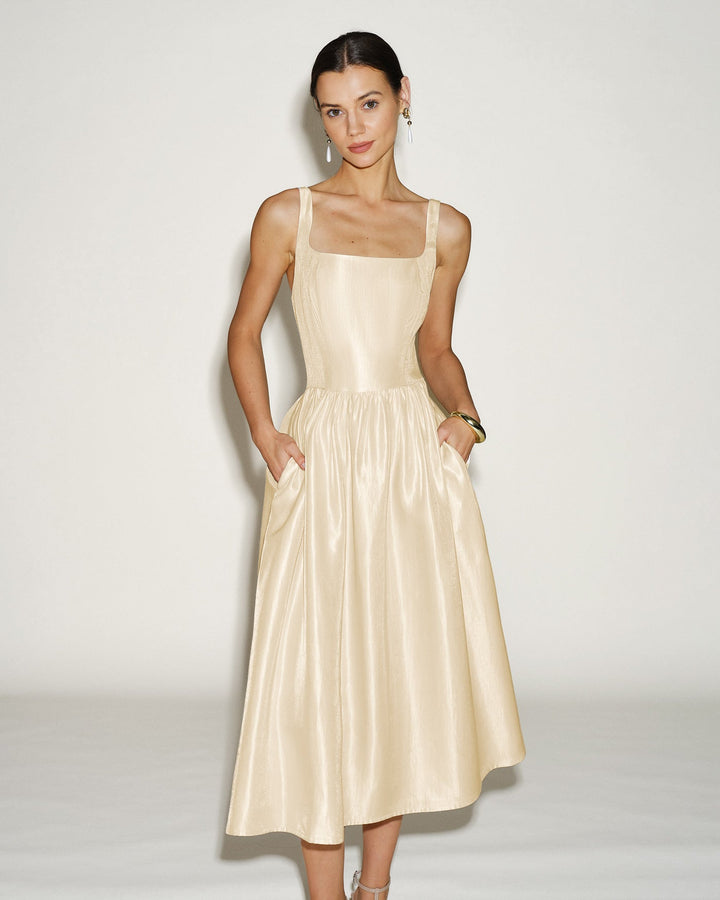 Vestido Midi de Tirantes con Cremallera en Albaricoque
