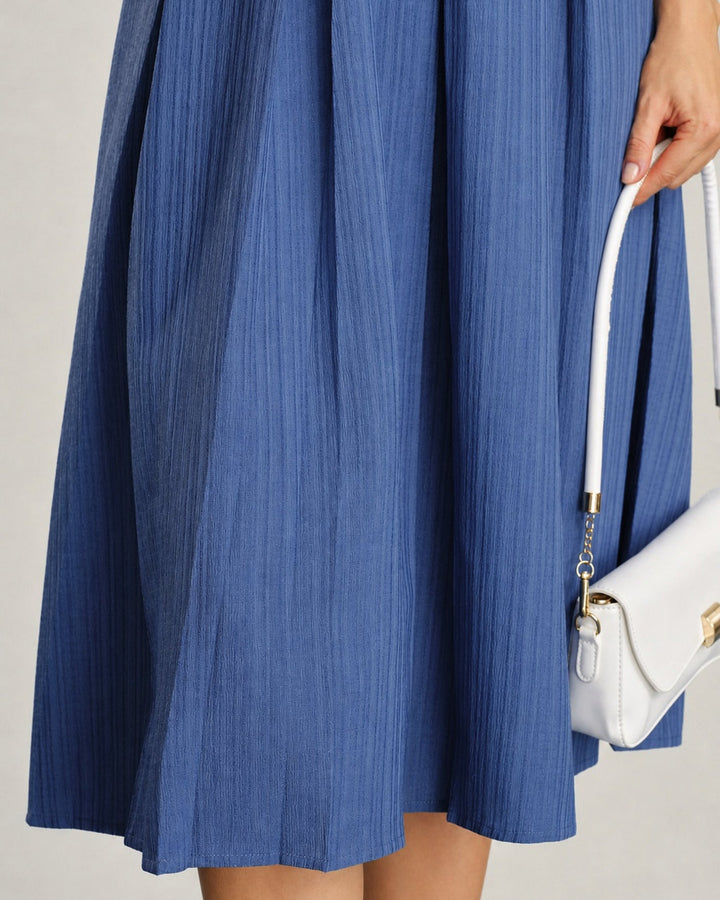 Vestido Midi Botón de Cuello Azul