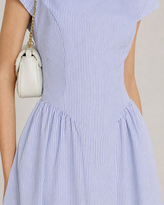 Vestido Midi con Cuello Barco y Fruncidos Azul