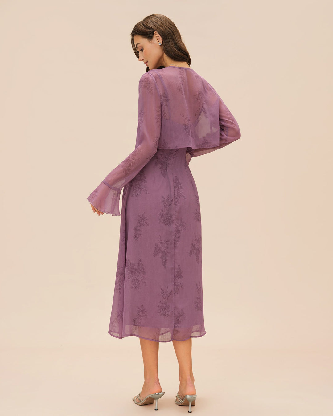 Vestido Midi Slip Arrugado Floral Púrpura