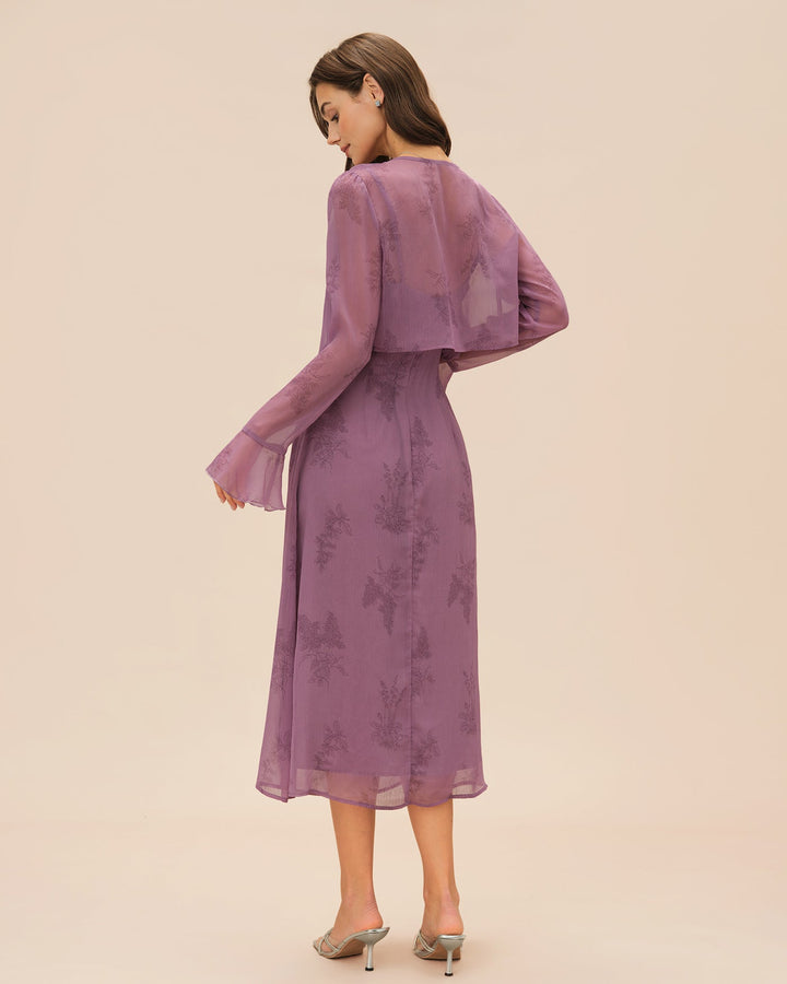 Vestido Midi Slip Arrugado Floral Púrpura