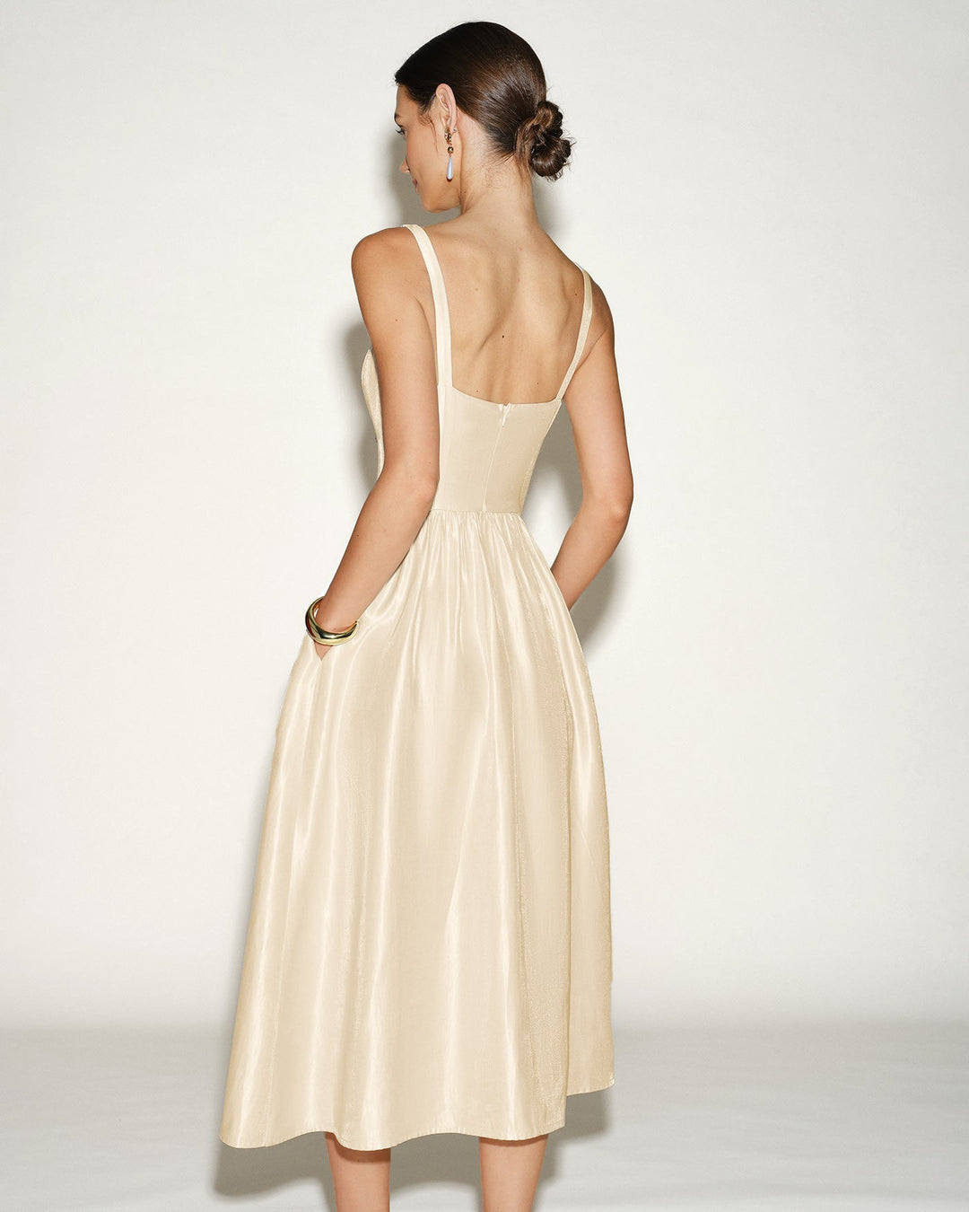Vestido Midi de Tirantes con Cremallera en Albaricoque
