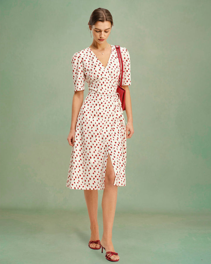 Vestido Midi de Viscosa Floral en Albaricoque