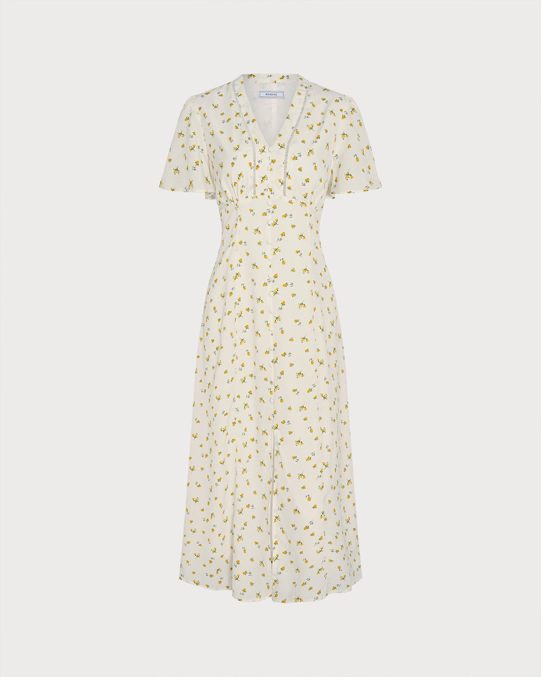 Vestido Midi Floral Amarillo con Escote en V
