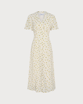 Vestido Midi Floral Amarillo con Escote en V