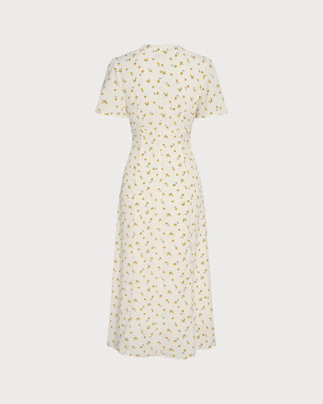 Vestido Midi Floral Amarillo con Escote en V