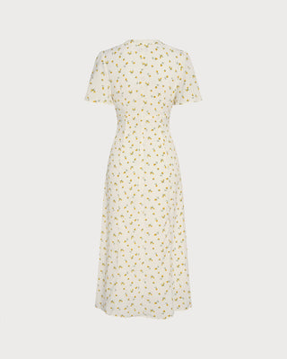 Vestido Midi Floral Amarillo con Escote en V