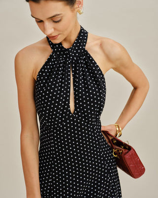 Vestido Midi Halter de Lunares Negros
