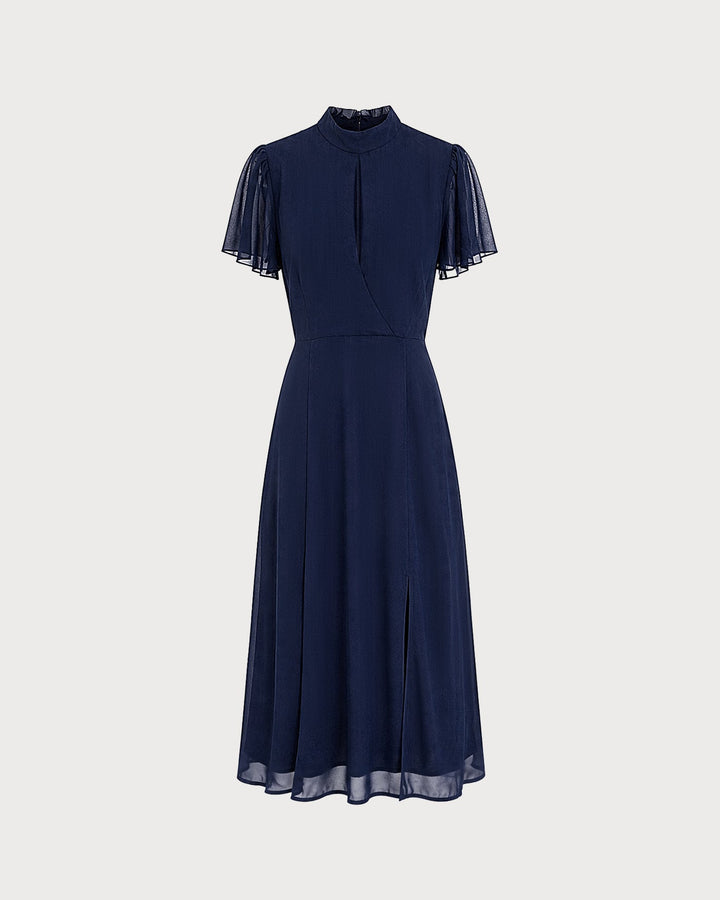 Vestido Midi de Manga Mariposa Azul