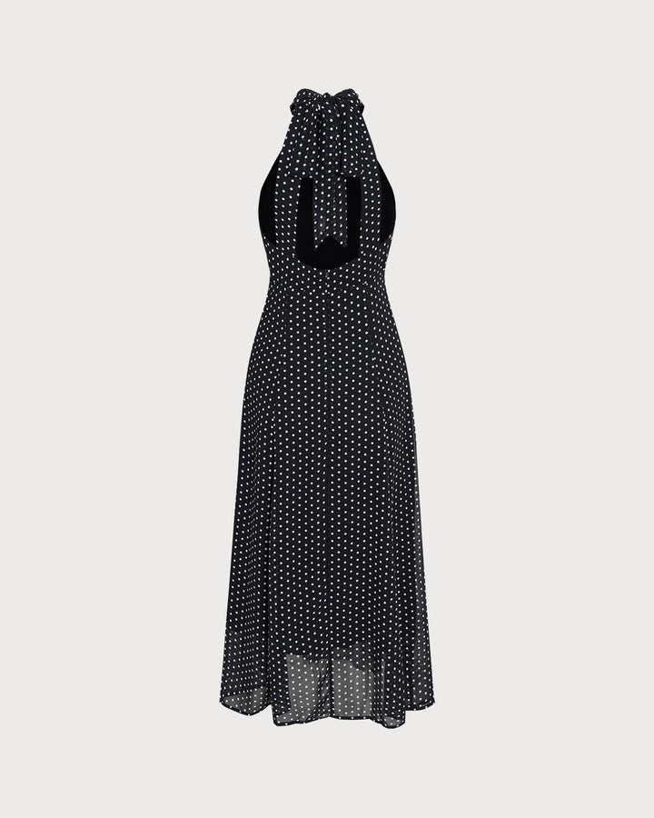 Vestido Midi Halter de Lunares Negros