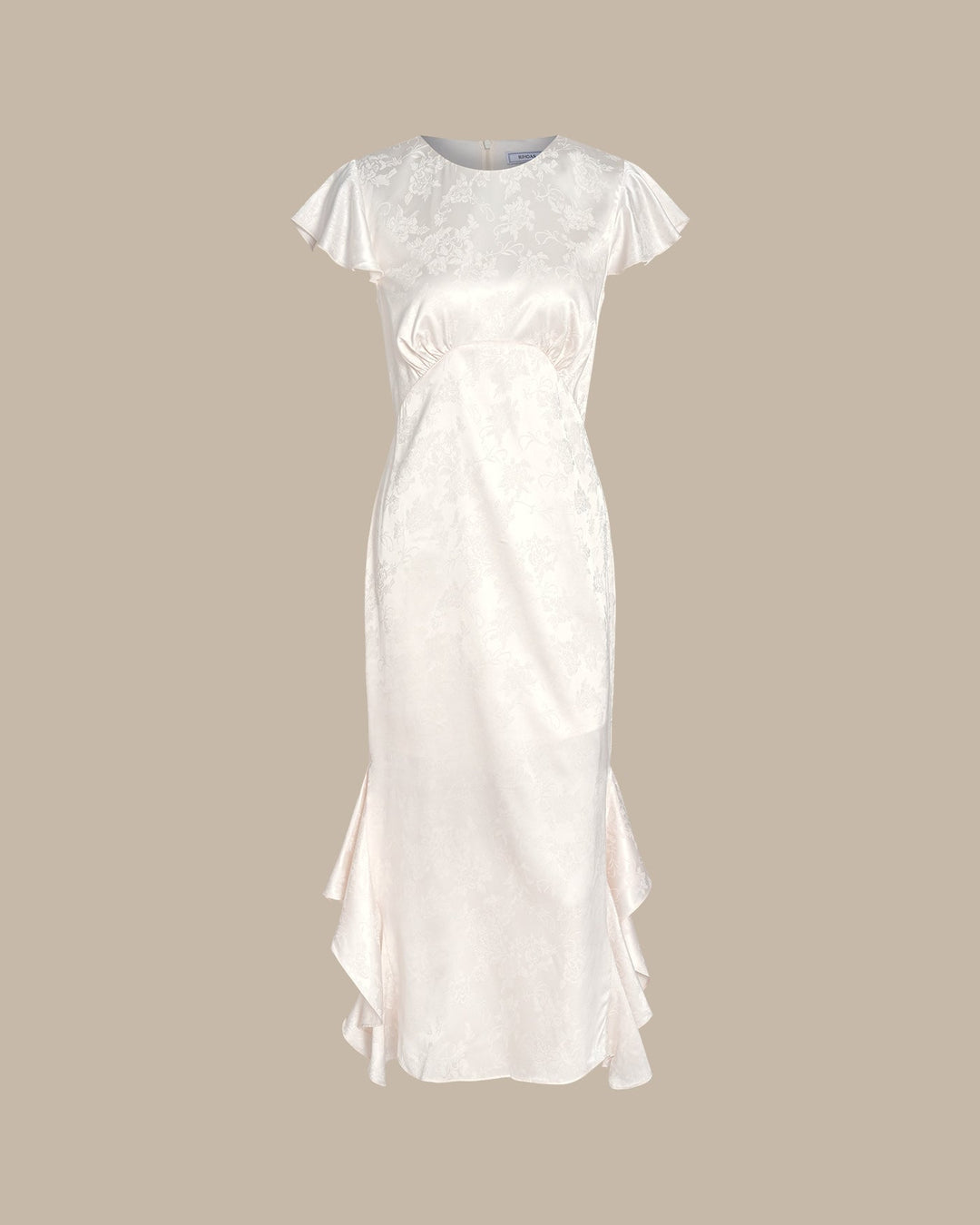 Vestido Midi de Jacquard con Volantes y Cuello Barco Beige
