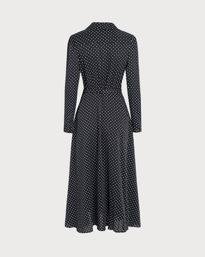 Vestido Midi con Cuello de Lunares Negros