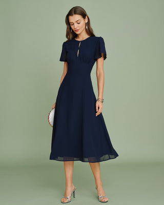 Vestido Midi de Chifón con Corte en la Parte Superior