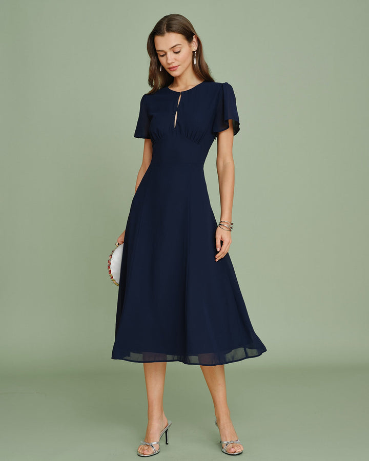 Vestido Midi de Chifón con Corte en la Parte Superior