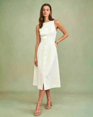 Vestido Midi Túnica con Botón Blanco