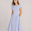 Vestido Midi con Cuello Barco y Fruncidos Azul