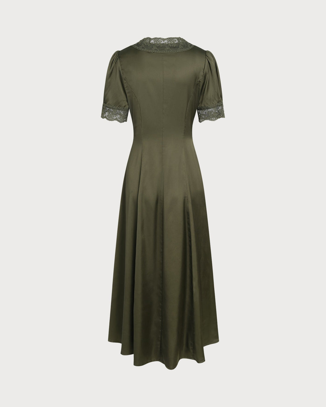 Vestido Midi de Satén Verde con Encaje