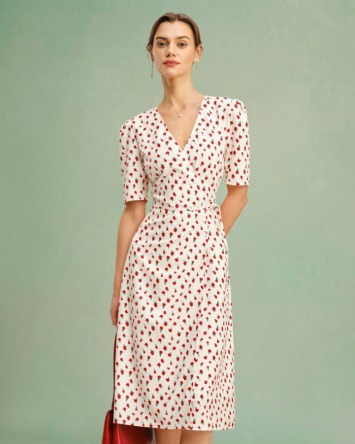 Vestido Midi de Viscosa Floral en Albaricoque