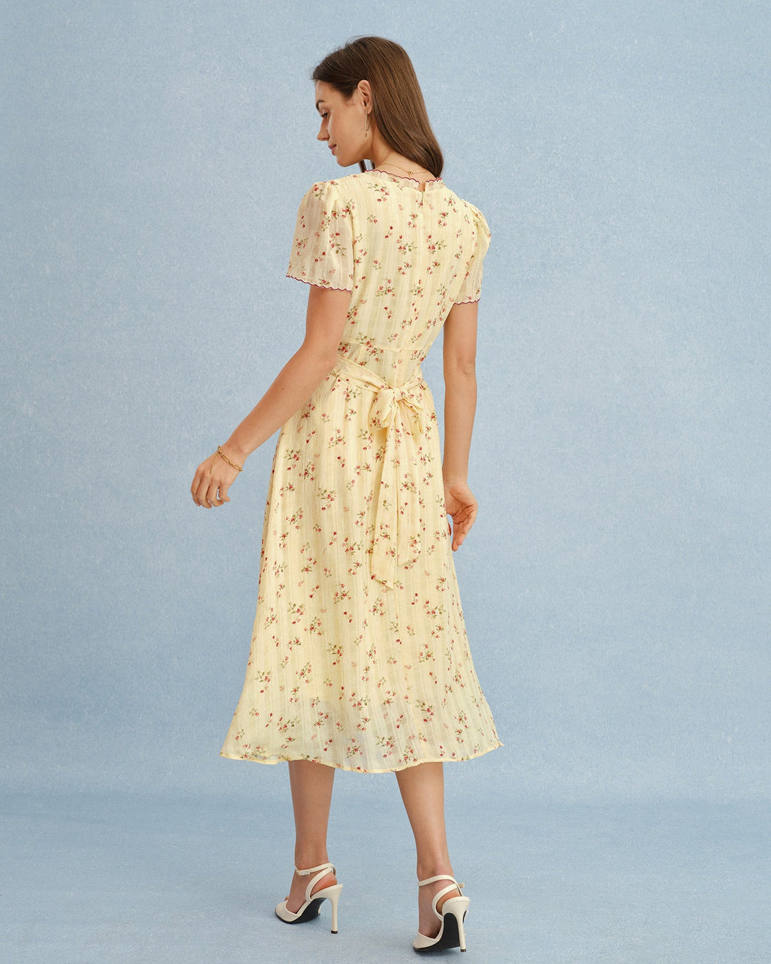 Túnica Midi Floral Amarilla con Cuello en V