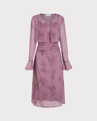 Vestido Midi Slip Arrugado Floral Púrpura