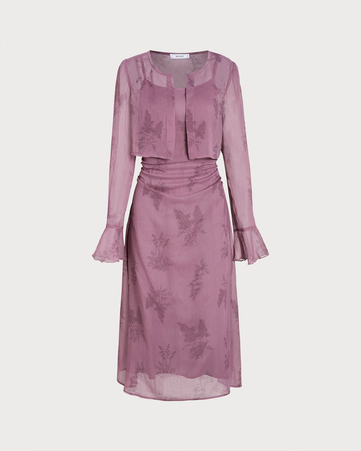 Vestido Midi Slip Arrugado Floral Púrpura