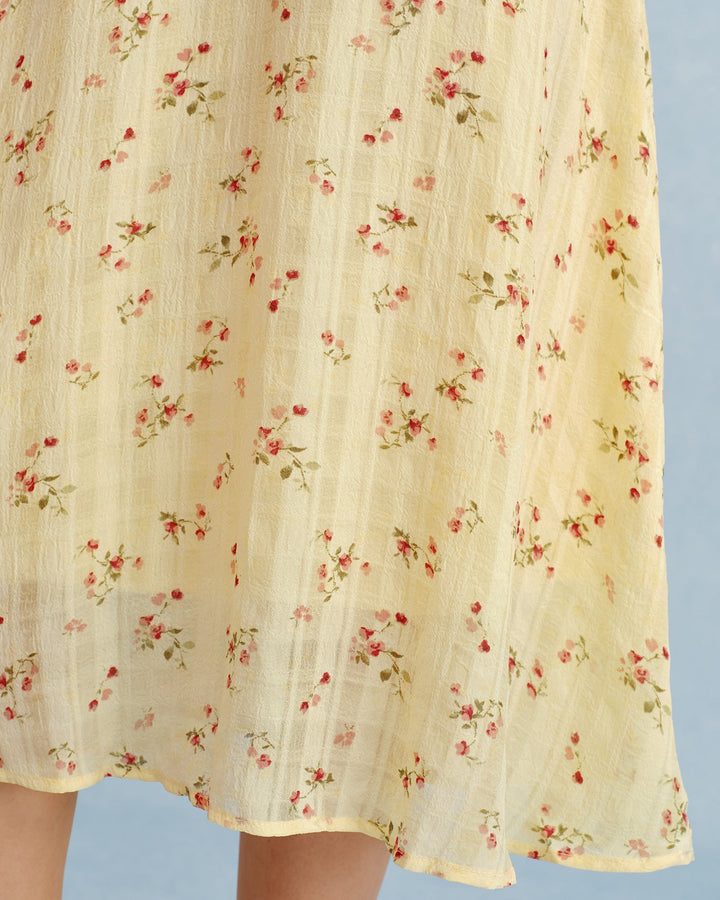 Túnica Midi Floral Amarilla con Cuello en V
