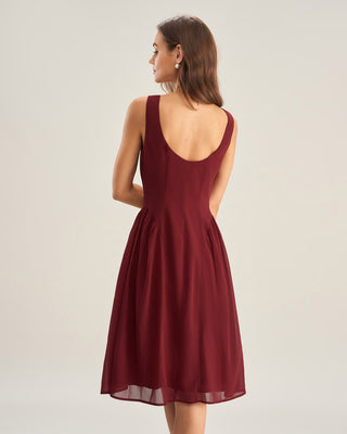 Vestido Midi Sin Mangas de Chiffon Rojo Vino