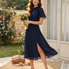 Vestido Midi de Manga Mariposa Azul