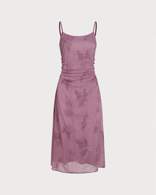 Vestido Midi Slip Arrugado Floral Púrpura