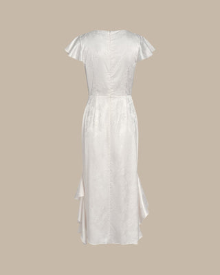 Vestido Midi de Jacquard con Volantes y Cuello Barco Beige