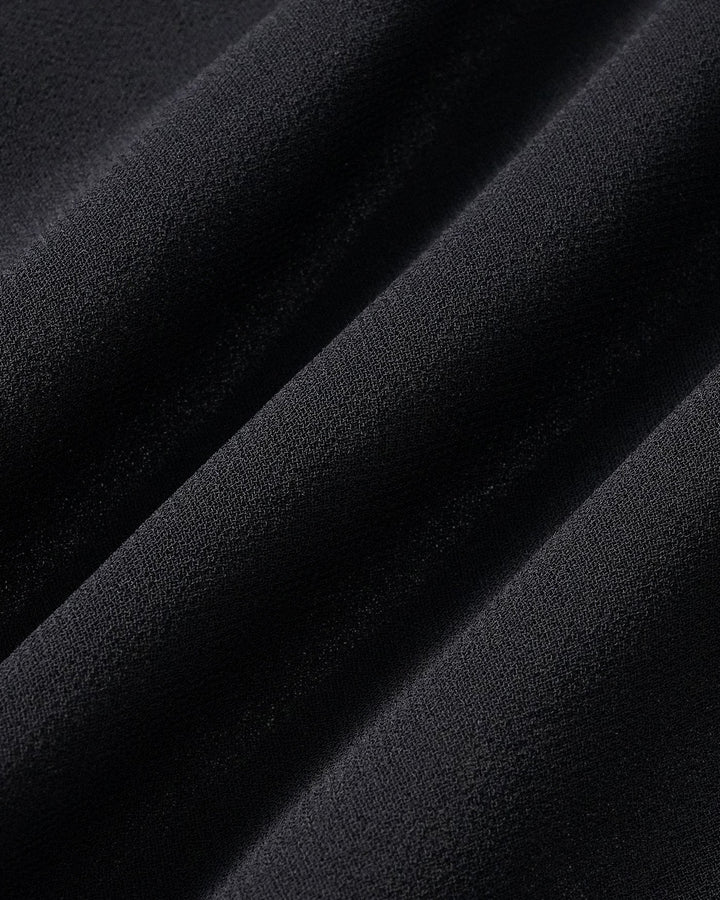 Vestido Midi de Manga Abullonada y Cuello en V Negro