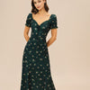 Vestido Midi Floral con Mangas Abullonadas Verdes