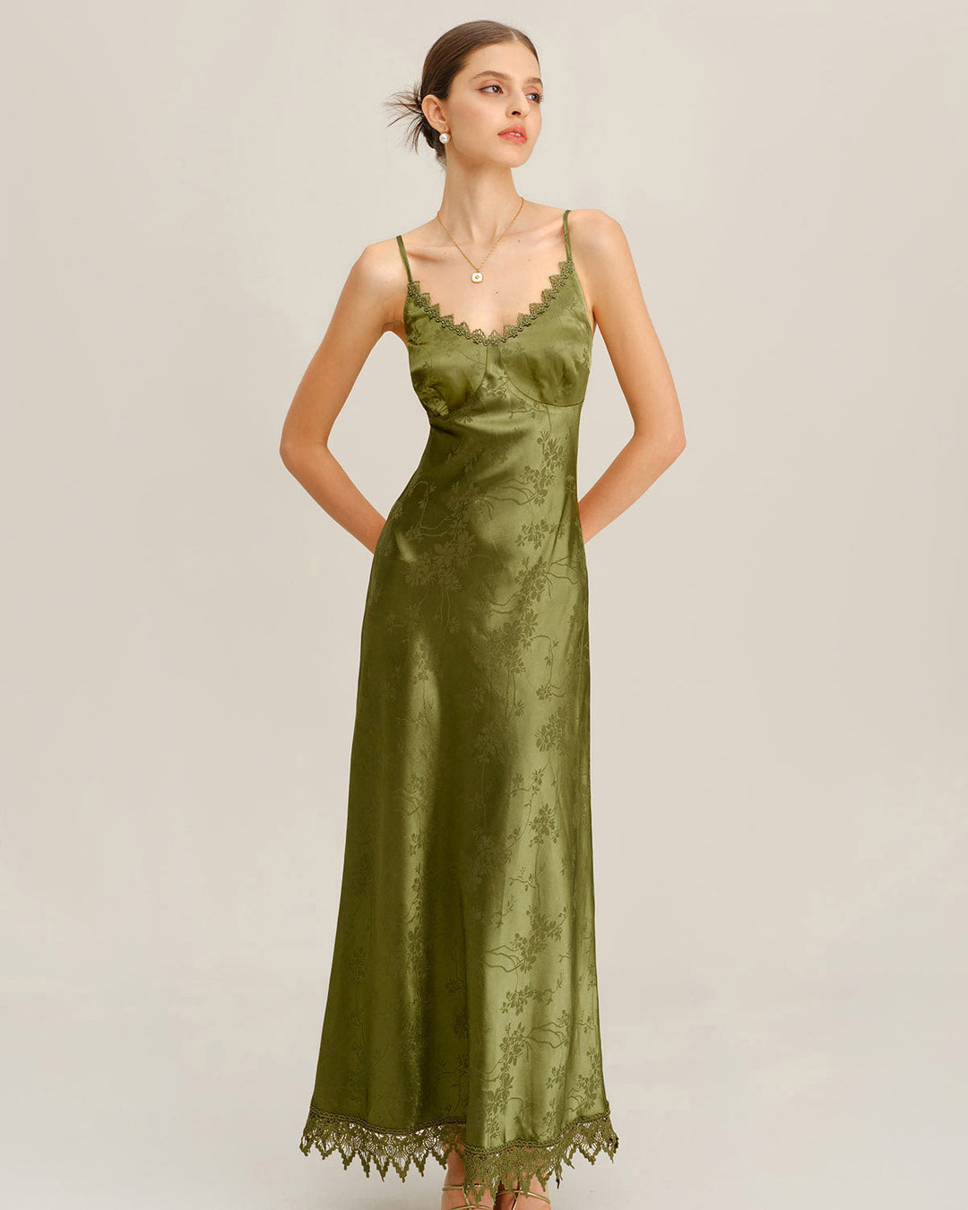 Vestido Maxi Sin Mangas de Jacquard Verde