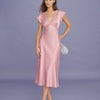 Vestido Midi de Satén con Encaje y Escote en V Rosa