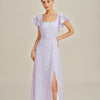 Vestido Midi Jacquard de Cuello Cuadrado Púrpura