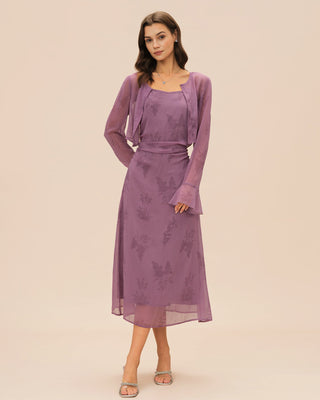 Vestido Midi Slip Arrugado Floral Púrpura