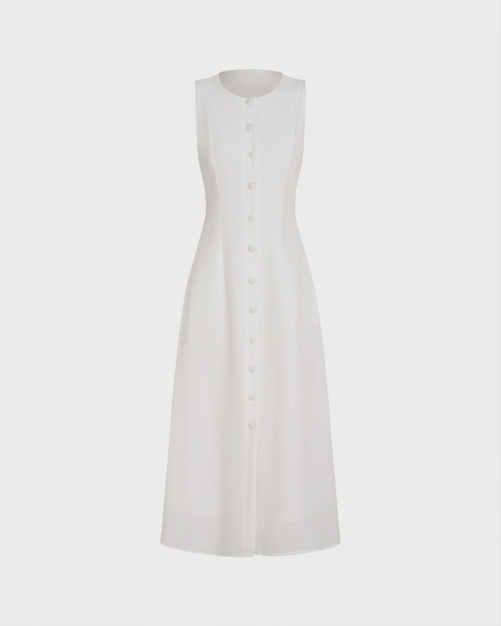 Vestido Midi Túnica con Botón Blanco