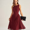 Vestido Midi Sin Mangas de Chiffon Rojo Vino