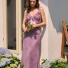 Vestido Midi con Volantes y Tirantes de Flores Moradas