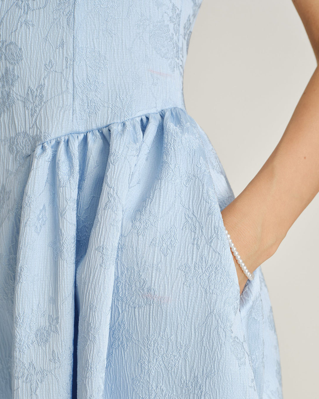 Vestido Midi Slip con Bolsillos de Jacquard Azul